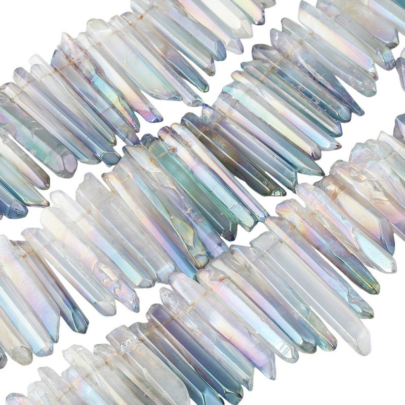 SUNYIK Grey AB Titanium Coated Crystal Points Quartz Polished Sticks Spikes Point Beads 15 inch Strand Drilled - Image 3